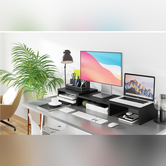 Dual Monitor Stand Riser Adjustable - Black - Picture 3 of 7